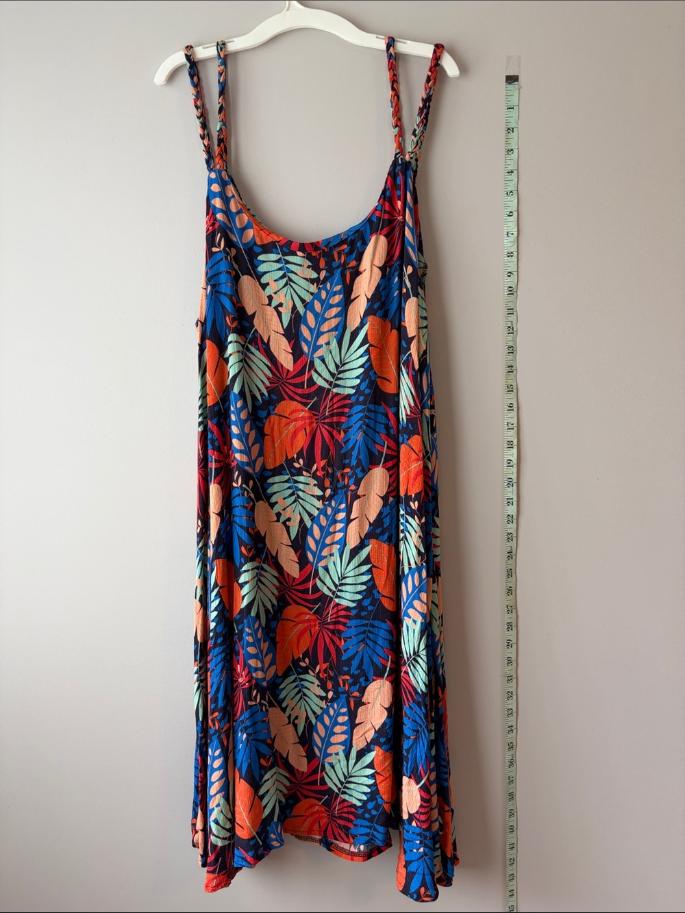 Tropical Leaf Midi Sundress in Navy & Orange